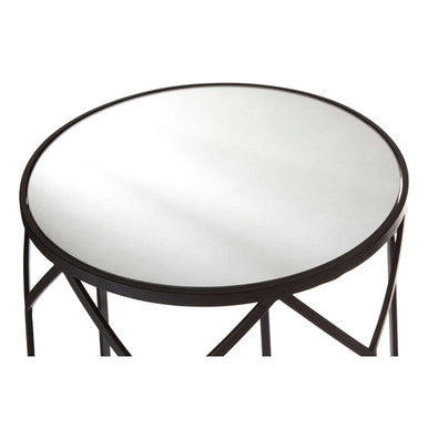 Set of 2 Black Geometric Metal Side Tables with Mirrored Glass Tops | Avantis