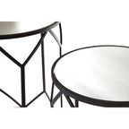 Set of 2 Black Geometric Metal Side Tables with Mirrored Glass Tops | Avantis