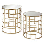 Set of 2 Gold Champagne Finish Art Deco Metal Base Side Tables with Mirrored Glass Tops | Avantis