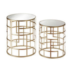 Set of 2 Gold Champagne Finish Art Deco Metal Base Side Tables with Mirrored Glass Tops | Avantis