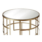 Set of 2 Gold Champagne Finish Art Deco Metal Base Side Tables with Mirrored Glass Tops | Avantis