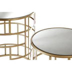Set of 2 Gold Champagne Finish Art Deco Metal Base Side Tables with Mirrored Glass Tops | Avantis