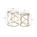 Set of 2 Gold Champagne Finish Flowing Swirl Metal Frame Side Tables with Mirrored Glass Tops | Avantis