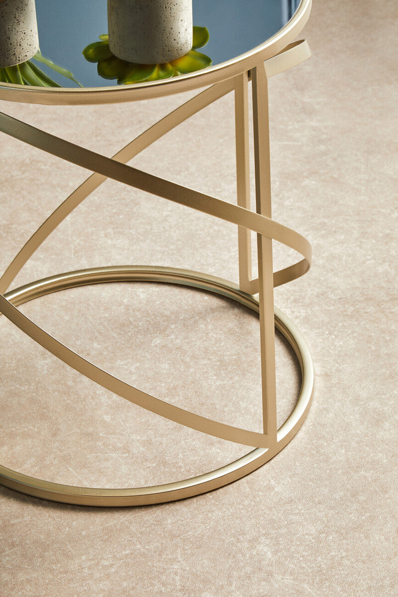 Set of 2 Gold Champagne Finish Flowing Swirl Metal Frame Side Tables with Mirrored Glass Tops | Avantis