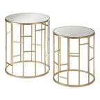 Set of 2 Gold Champagne Finish Asymmetric Round Side Tables with Mirrored Glass Tops | Avantis