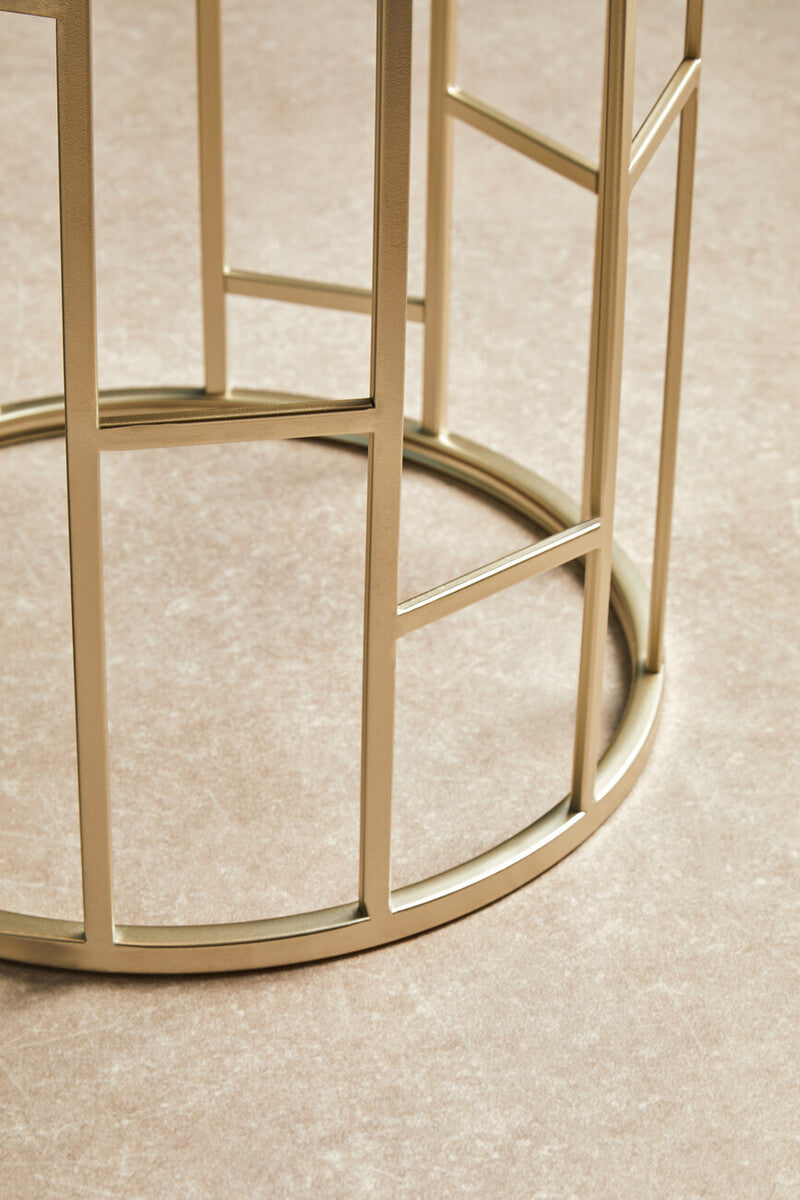 Set of 2 Gold Champagne Finish Asymmetric Round Side Tables with Mirrored Glass Tops | Avantis
