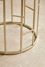 Set of 2 Gold Champagne Finish Asymmetric Round Side Tables with Mirrored Glass Tops | Avantis