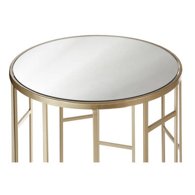 Set of 2 Gold Champagne Finish Asymmetric Round Side Tables with Mirrored Glass Tops | Avantis