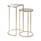 Set of 2 Art Deco Gold Champagne Finish Base Nesting Side Tables with Mirrored Glass Tops | Avantis