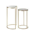 Set of 2 Art Deco Gold Champagne Finish Base Nesting Side Tables with Mirrored Glass Tops | Avantis