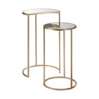 Set of 2 Art Deco Gold Champagne Finish Base Nesting Side Tables with Mirrored Glass Tops | Avantis