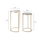 Set of 2 Art Deco Gold Champagne Finish Base Nesting Side Tables with Mirrored Glass Tops | Avantis