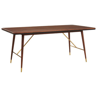 Brown Walnut Wood Dining Table with Brass Accents | Kenso