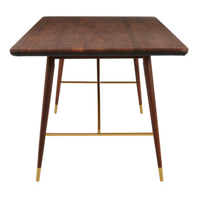 Brown Walnut Wood Dining Table with Brass Accents | Kenso