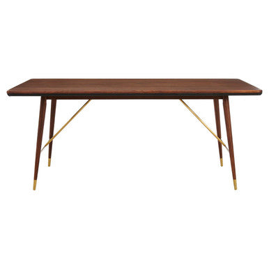 Brown Walnut Wood Dining Table with Brass Accents | Kenso