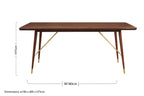 Brown Walnut Wood Dining Table with Brass Accents | Kenso