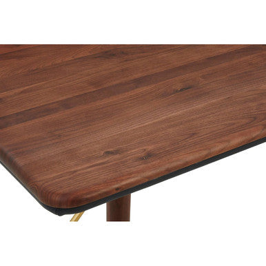 Brown Walnut Wood Dining Table with Brass Accents | Kenso