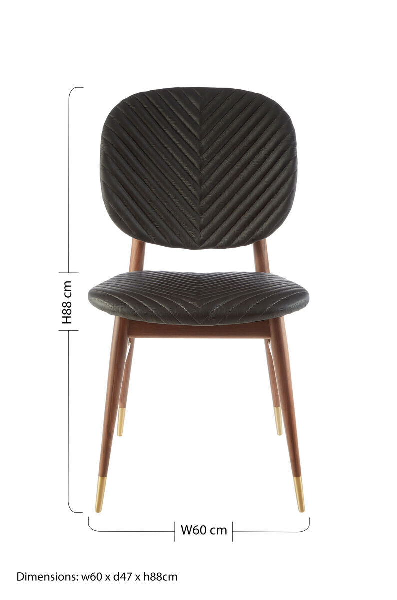 Black Leather and Walnut Wood Dining Chair | Kenso