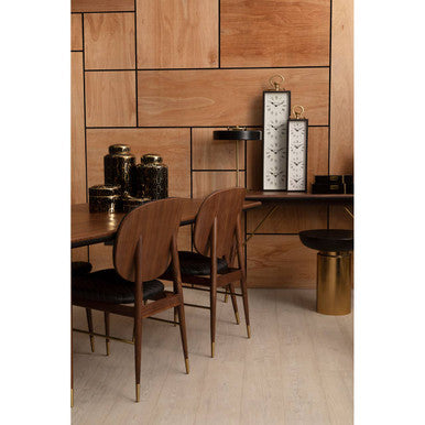 Black Leather and Walnut Wood Dining Chair | Kenso