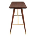 Dark Walnut Console Table with Genuine Leather Trim and Brass Finish Legs, Kenso