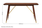 Dark Walnut Console Table with Genuine Leather Trim and Brass Finish Legs, Kenso