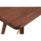 Dark Walnut Console Table with Genuine Leather Trim and Brass Finish Legs, Kenso