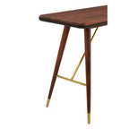 Dark Walnut Console Table with Genuine Leather Trim and Brass Finish Legs, Kenso