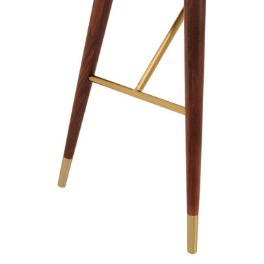 Dark Walnut Console Table with Genuine Leather Trim and Brass Finish Legs, Kenso