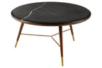 Marble Top Round Coffee Table with Walnut Wood Frame in Natural Finish | Kenso