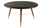 Marble Top Round Coffee Table with Walnut Wood Frame in Natural Finish | Kenso