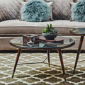 Marble Top Round Coffee Table with Walnut Wood Frame in Natural Finish | Kenso