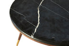 Marble Top Round Coffee Table with Walnut Wood Frame in Natural Finish | Kenso
