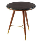 Marble Round End Table with Walnut Wood Frame in Natural Finish | Kenso