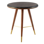 Marble Round End Table with Walnut Wood Frame in Natural Finish | Kenso