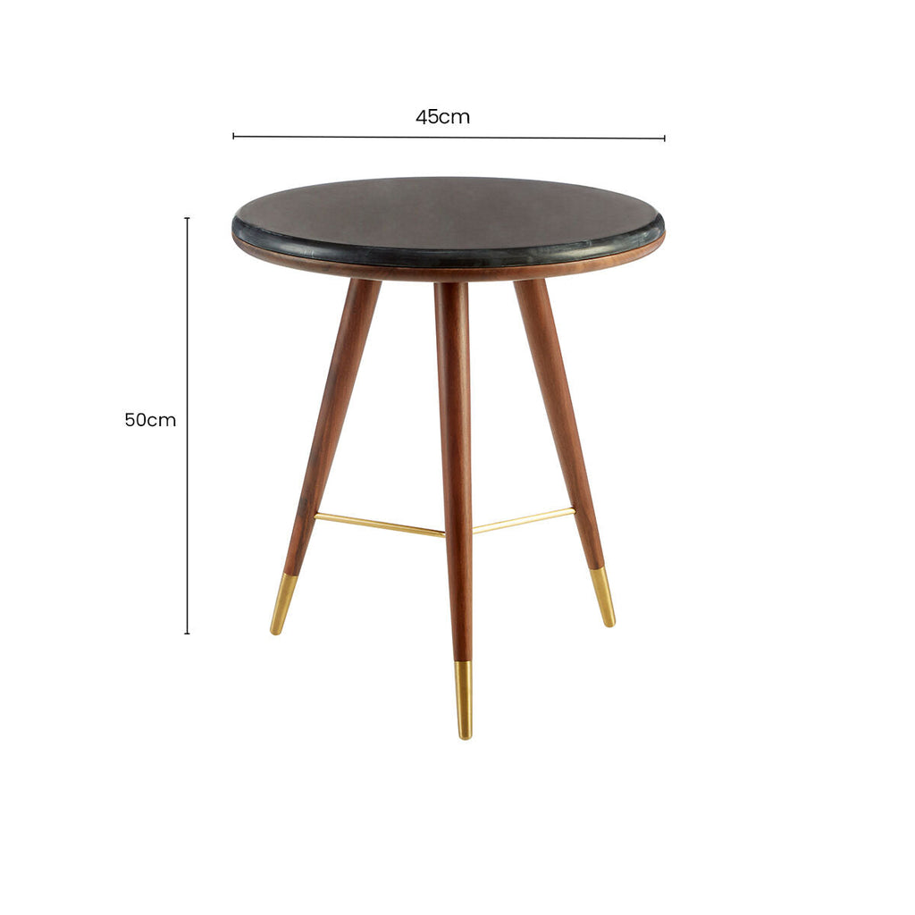 Marble Round End Table with Walnut Wood Frame in Natural Finish | Kenso