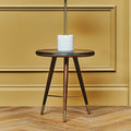 Marble Round End Table with Walnut Wood Frame in Natural Finish | Kenso