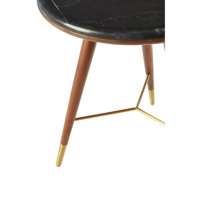 Marble Round End Table with Walnut Wood Frame in Natural Finish | Kenso