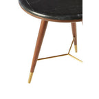 Marble Round End Table with Walnut Wood Frame in Natural Finish | Kenso