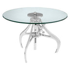 Clear Glass Top Accent Table with Silver Height Adjustable Crank Mechanism Metal Frame | Maxi
