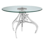 Clear Glass Top Accent Table with Silver Height Adjustable Crank Mechanism Metal Frame | Maxi