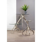 Clear Glass Top Accent Table with Silver Height Adjustable Crank Mechanism Metal Frame | Maxi