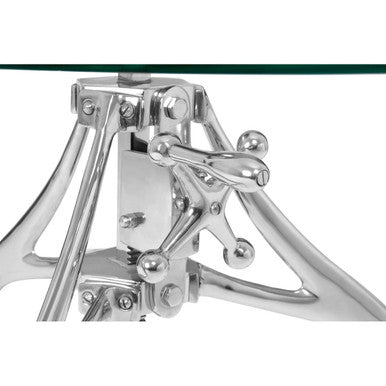 Clear Glass Top Accent Table with Silver Height Adjustable Crank Mechanism Metal Frame | Maxi