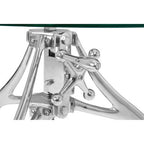 Clear Glass Top Accent Table with Silver Height Adjustable Crank Mechanism Metal Frame | Maxi