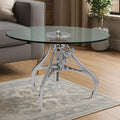 Clear Glass Top Accent Table with Silver Height Adjustable Crank Mechanism Metal Frame | Maxi