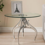 Clear Glass Top Accent Table with Silver Height Adjustable Crank Mechanism Metal Frame | Maxi