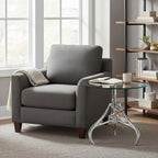 Clear Glass Top Accent Table with Silver Height Adjustable Crank Mechanism Metal Frame | Maxi