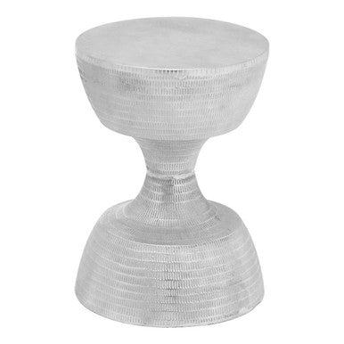 Silver Small Hourglass Aluminium Side Table with Engraved Detail | Matin