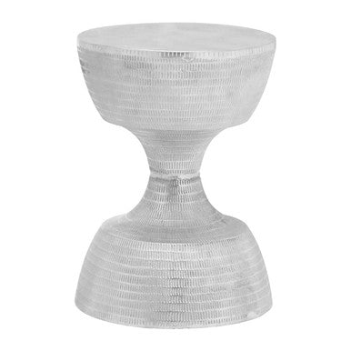 Silver Small Hourglass Aluminium Side Table with Engraved Detail | Matin