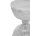 Silver Small Hourglass Aluminium Side Table with Engraved Detail | Matin