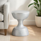 Silver Small Hourglass Aluminium Side Table with Engraved Detail | Matin